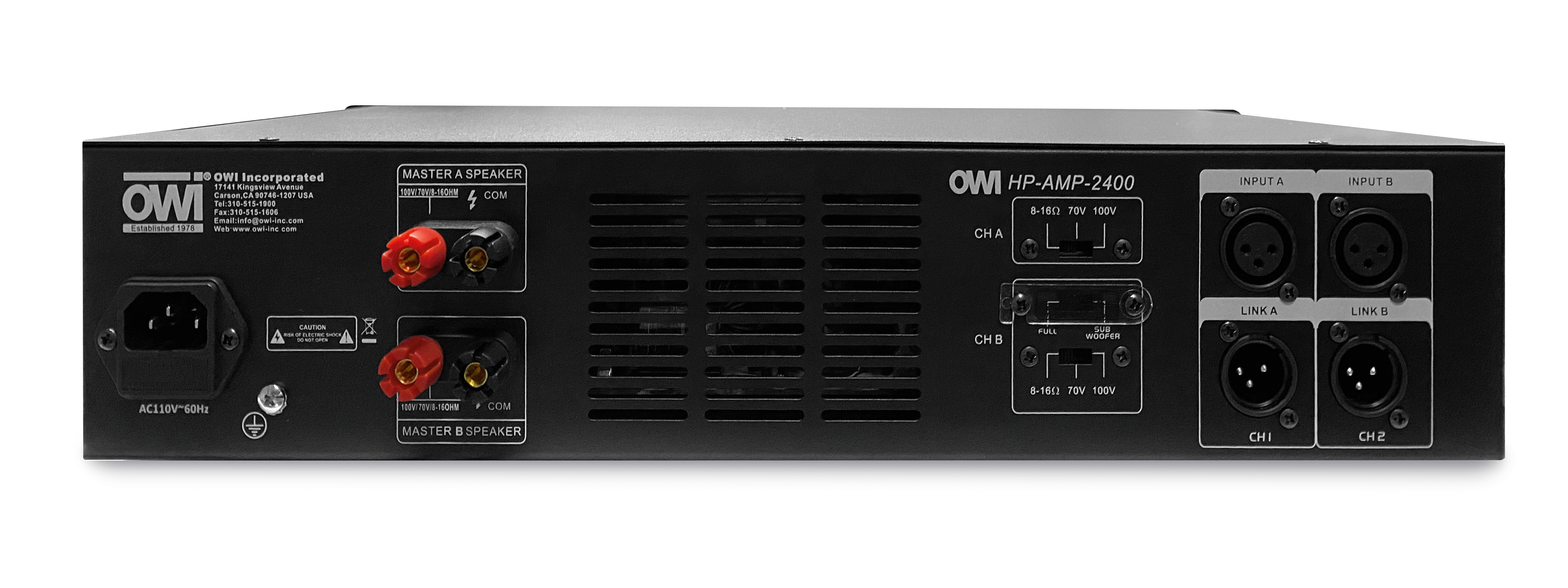 HP-AMP-2400 - 2 X 400 watts @ 8 ohms 2 x 400 Watts @ 70 volt