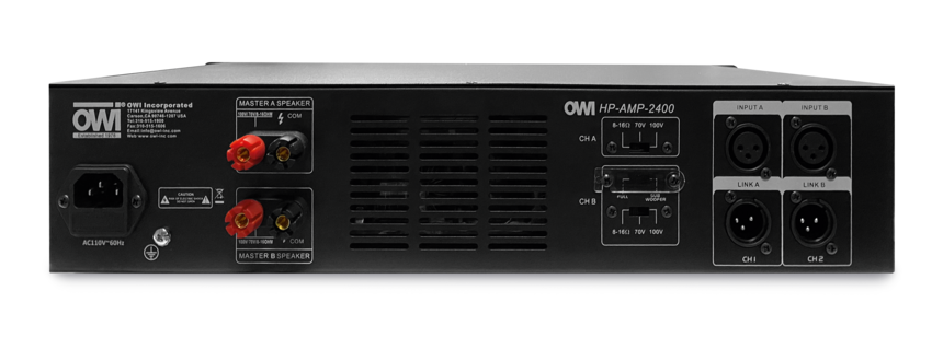 HP-AMP-2400 - 2 X 400 WATT  * SUBWOOFER OPTION * 70 VOLT AND 8 OHMS 